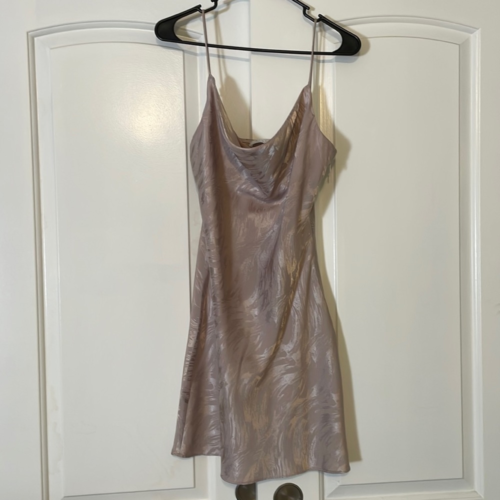 NWOT SAGE The Label Mini Lace Satin Dress Medium Taupe Pink Purple